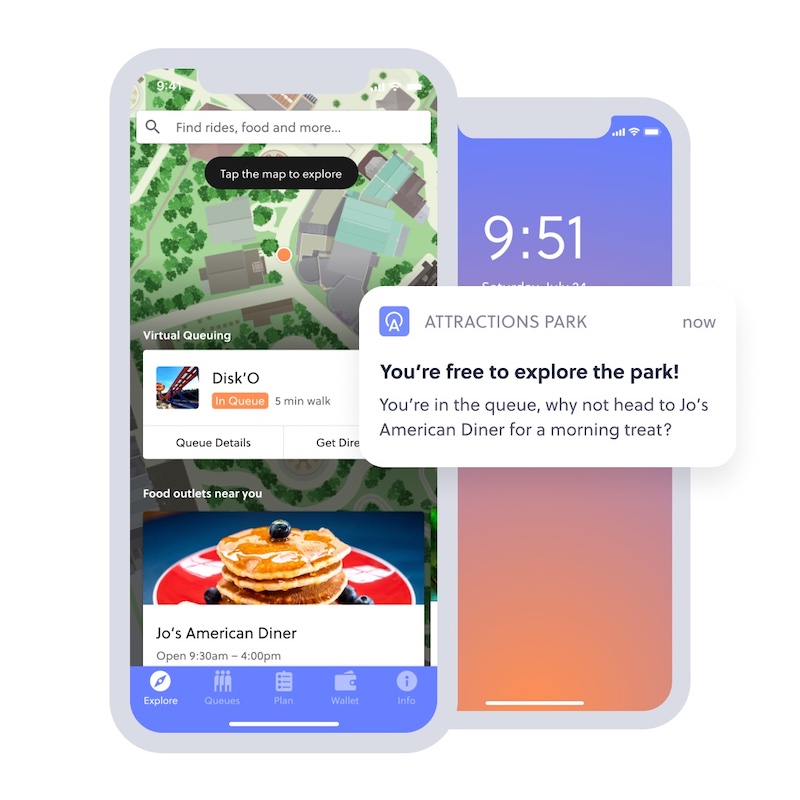 theme park app queuing