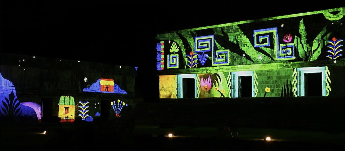 projections on ancient building colourful