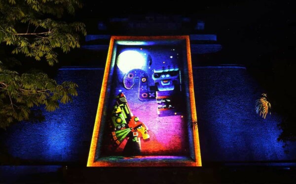 projections on side of ancient building